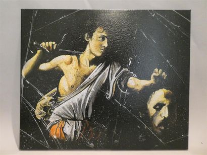 null COURTET Yvan (né en 1977), "David et Goliath", acrylique sur toile signée en...