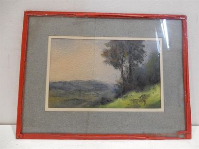 null PANNETIER Roland , "Paysage vallonné", aquarelle signée. 16 x 24 cm, sous verre...