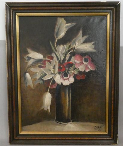 null DIDIER Emile (1890-1965), "Bouquet de tulipes et anémones", Huile sur toile...