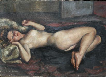null BESSET René (1900-1980)"Nu allangui" huile sur toile signé en bas à droite65...