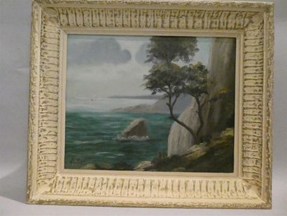 null ALRAY (XXème), "Bord de mer en Méditerranée", Huile sur toile, signée en bas...