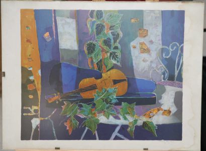 null AGOSTINI Tony (1916-1990), "Nature morte au violon" lithographie signée en bas...