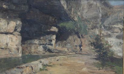 null APPIAN Adolphe (1818-1898), "La Grotte" huile sur toile signé en bas à droite...