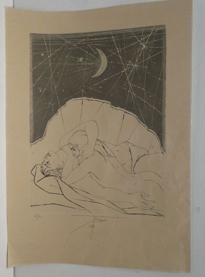 null TREMOIS Pierre Yves (Né en 1921), "Couple au clair de lune", lithographie signée...
