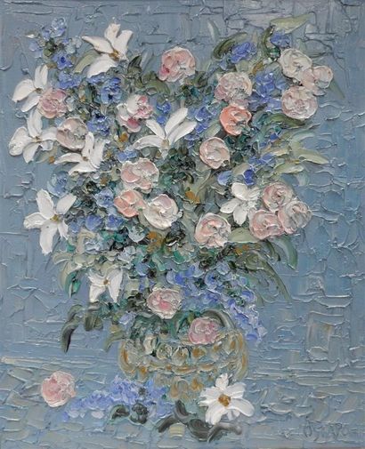 null OSTAPOFF Jacques (1946), "Bouquet de fleurs blanches" huile sur toile signée...