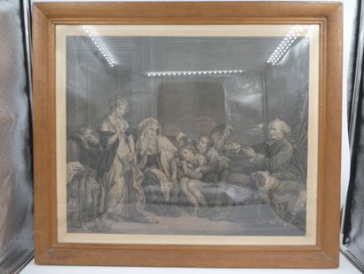 null D'après Jean-Baptiste GREUZE (1725-1805), "Scène familiale", gravure en noir,...