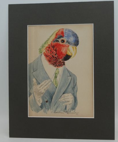 null ROUPPERT Jean (1887-1979), "Portrait d'homme à la tête de perroquet", aquarelle...
