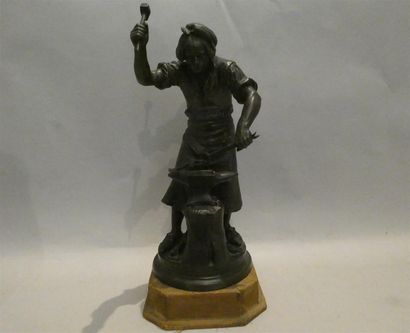 null GAUDEZ Adrien (1845-1902), "Ferronnier XVIème siècle". Bronze à patine brune...
