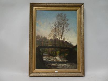 null FOURNIER A.F. Ecole française du XIXème siècle, "Lavandière sur un pont", huile...