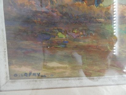 null LAFAY Octave (1878-1937),"Paysage aux moutons", aquarelle signée en bas à gauche...