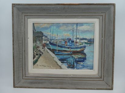null LEFORESTIER René (1903-1972), "Port de pêche", huile sur toile signée en bas...