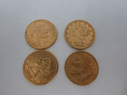 null Quatre pièces 5 dollars or "Liberty", 1880, 1881, 1882, 1895, 33.50 gr .LOT...
