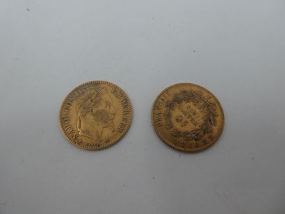 null Deux pièces de collection en or de 10 francs 1857 et 1863, 6.4 gr...LOT VENDU...
