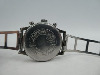  HEUER montre chronographe à boîtier en acier à cadran noir à trois cadrans mouvement...