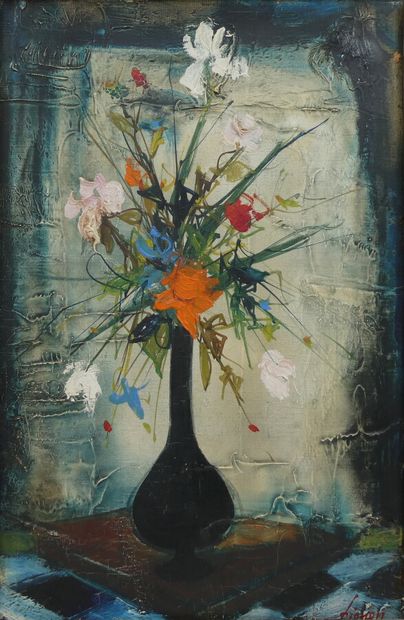 null LIGNON Bernard (1928), "Bouquet de fleurs", huile sur toile signée en bas à...