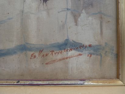null Ecole moderne, "Nature morte au lapin", huile sur toile signée en bas à droite,...
