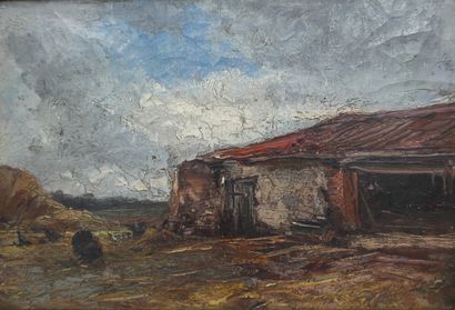 null NOIROT Emile (Roanne, 1853 - Le Bourzat, 1924), "A la ferme de Beaulieu", huile...