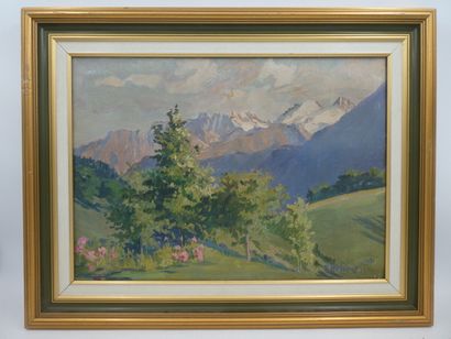 null VOLKONSKY Marie, "Paysage de montagne", huile sur toile signée et datée 1921...