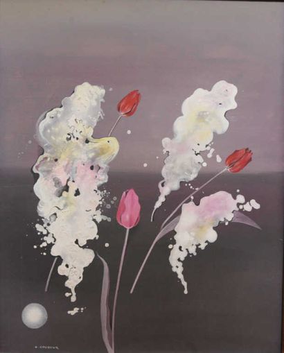 null COUDOUR Gilles (né en 1942), "Jeté de tulipes", huile sur toile, signée en bas...
