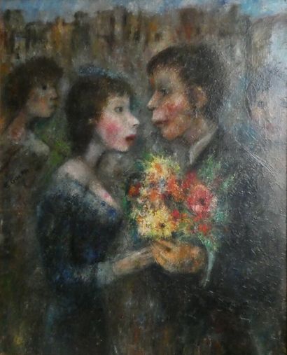  GOERG Edouard (1893-1969), "Un Regard amoureux", Huile sur toile signée au milieu...