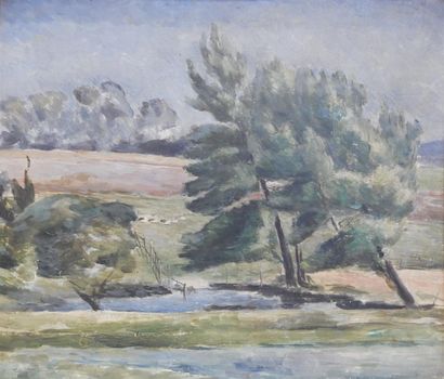 null LONNBERG William (1887-1949), "Paysage lacustre", huile sur toile signée en...
