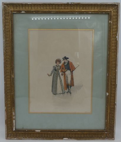 null NORDECK, Ecole du 19ème siècle, "Couple d'élégants", aquarelle et encre signée...