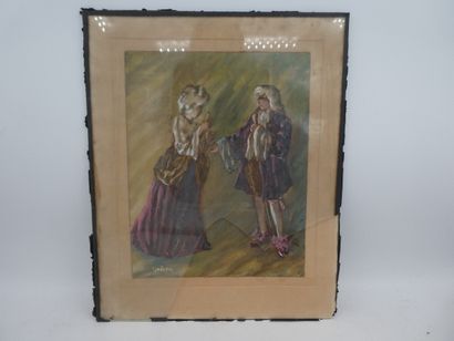 null GODIEN Adrien (1873-1949). "Scène de théâtre", aquarelle et gouache signée en...