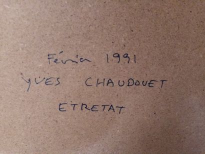 null CHAUDOUET Yves, "Etretat", huile sur carton marquée au dos, 82,50 x 122,50 ...