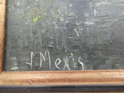 null MEXIS Jean, "Barque sur l'étang", huile sur panneau signée en bas à droite 1988,...