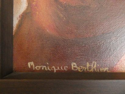 null BERTHIER Monique, "Portrait triplé", huile sur toile, signée en bas à gauche,...