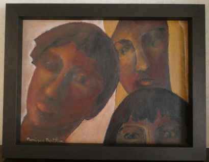 null BERTHIER Monique, "Portrait triplé", huile sur toile, signée en bas à gauche,...