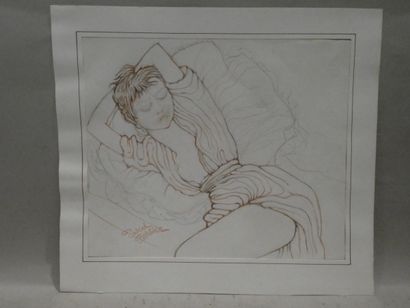 null BARBIER Pascal (Fils de Luc BARBIER, Mâconnais), "Jeune fille endormie", crayons...