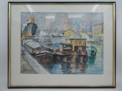null TAURINES Robert (1947), "Le Port de Sète", aquarelle signée en bas à gauche,...