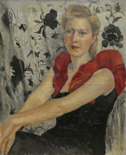 null SATRAN R., "Portrait de femme", huile sur toile signée en bas à droite, 73 x...