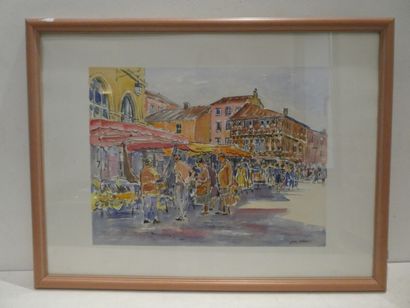 null RODAN Jean, "Vue du marché Charlieu", aquarelle signée en bas à droite, 55 x...