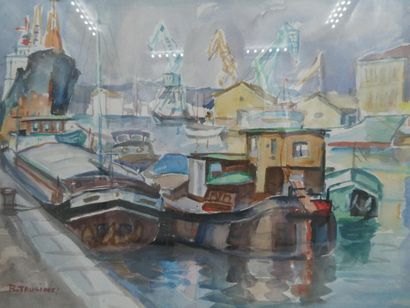 null TAURINES Robert (1947), "Le Port de Sète", aquarelle signée en bas à gauche,...