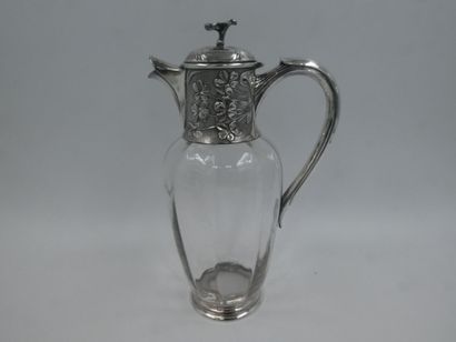 null GALLIA, une aiguière en métal argenté et verre à décor floral style Art Nouveau,...