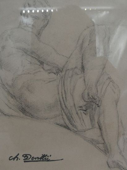 null DEVILLIE Charles (1850-1905), "Homme assis", crayon cachet en bas à gauche,...