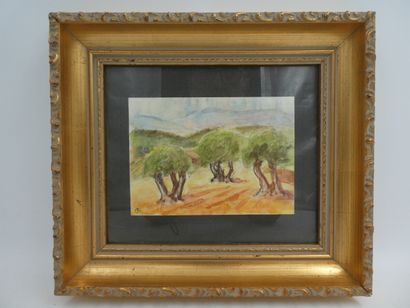 null CARADOT Louis (1896-10980), "Paysage aux oliviers" aquarelle signée et monogrammée...