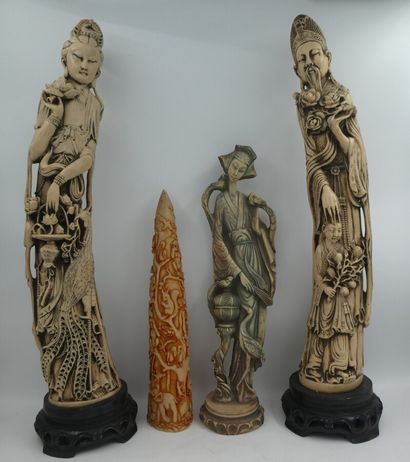 null LOT quatre statuettes en composition, Chine, hauteur des plus grandes 68 cm