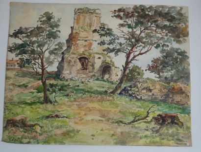 null TROUILLET Maurice (1900-1971), "Ruines Autun", aquarelle signée et datée 1969...