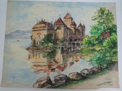 null TROUILLET Maurice (1900-1971), "Château de Chillon", aquarelle signée et datée...