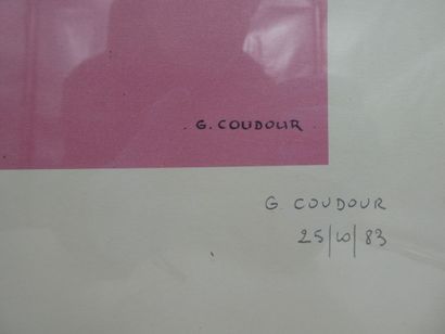 null COUDOUR Gilles (né en 1942) d'après, "Femme au béret dans un paysage rose",...