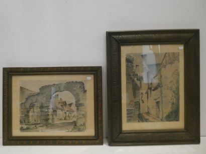 null RICHARD, "Amboise ancien couvent" et "Porche", deux aquarelles signées, 24 x...