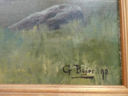 null PIOGET (Ecole française du 19ème siècle), "Paysage lacustre", huile sur toile...