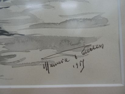 null TROUILLET Maurice (1900-1971), "Paysage au château", lavis signé et daté 1969...