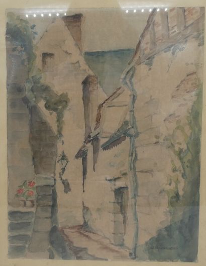null RICHARD, "Amboise ancien couvent" et "Porche", deux aquarelles signées, 24 x...