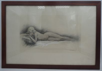 null JYLBERT, "Nu féminin allongé", estampe signée et datée 1940 dans la planche...