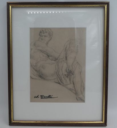 null DEVILLIE Charles (1850-1905), "Homme assis", crayon cachet en bas à gauche,...