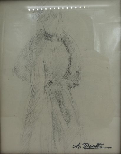 null DEVILLIE Charles (1850-1905), "Femme debout", crayon cachet en bas à droite,...